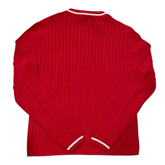 VINTAGE R&K Knits Sweater Womens M Red White 80s 90s Henley Ribbed *no size tag - Picture 2 of 7